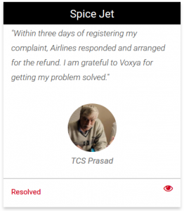 Spicejet consumer complaint resolved at Voxya consumer complaint forum