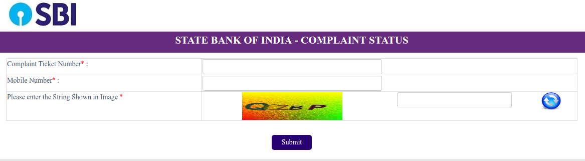 Satate Bank of India Complaint Status