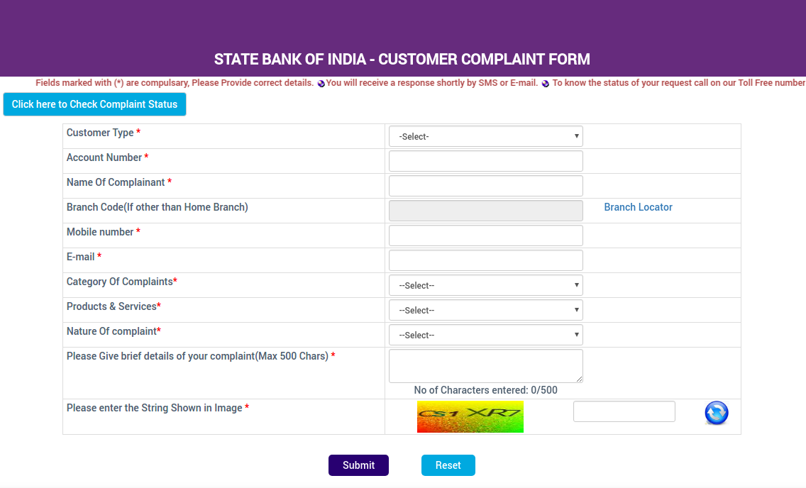 State Bank of India Consumer Complaint